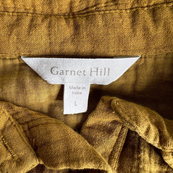 Garnet Hill Eden Organic Cotton‎ Shirtdress Size L Brown Lagenlook Gauzy - Picture 5 of 13